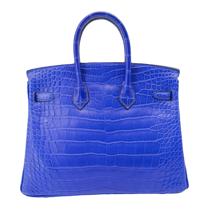 Herm�s 25cm Birkin Bleu Electrique Matte Alligator Palladium Hardware