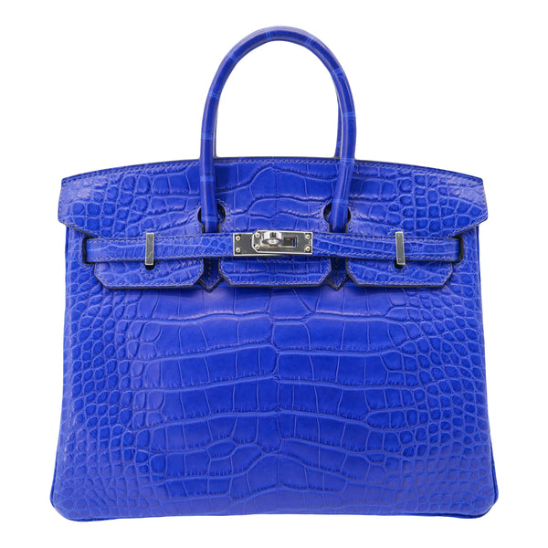 Herm�s 25cm Birkin Bleu Electrique Matte Alligator Palladium Hardware