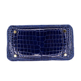 Herm�s 25cm Birkin Bleu Saphir Shiny Porosus Crocodile Gold Hardware