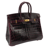 Herm�s 25cm Birkin Bordeaux Shiny Niloticus Crocodile Gold Hardware