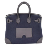 Herm�s 25cm Birkin Cargo Bleu Marine/Black Canvas/Swift Leather Palladium Hardware