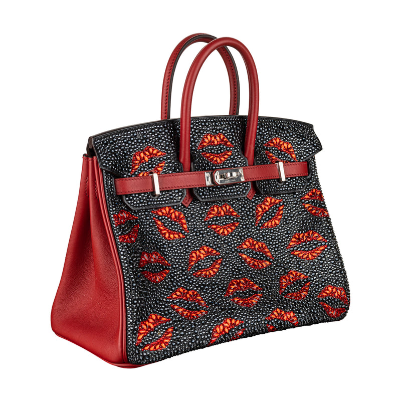 Herm�s 25cm Birkin Customized "Kiss Me" Lips Swarovski Crystal Palladium Hardware