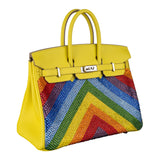 Herm�s 25cm Birkin Customized Rainbow Chevron Swarovski Crystal Palladium Hardware