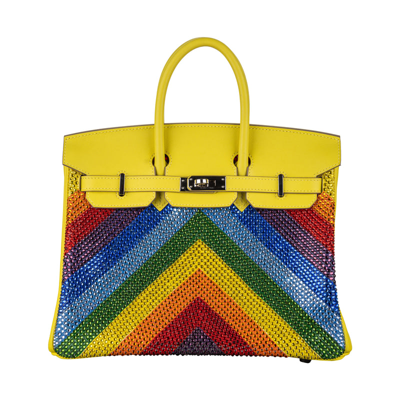 Herm�s 25cm Birkin Customized Rainbow Chevron Swarovski Crystal Palladium Hardware