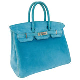 Herm�s 25cm Birkin Doblis Bleu Suede Palladium Hardware