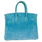 Herm�s 25cm Birkin Doblis Bleu Suede Palladium Hardware