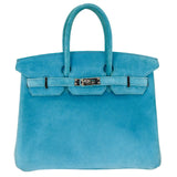 Herm�s 25cm Birkin Doblis Bleu Suede Palladium Hardware