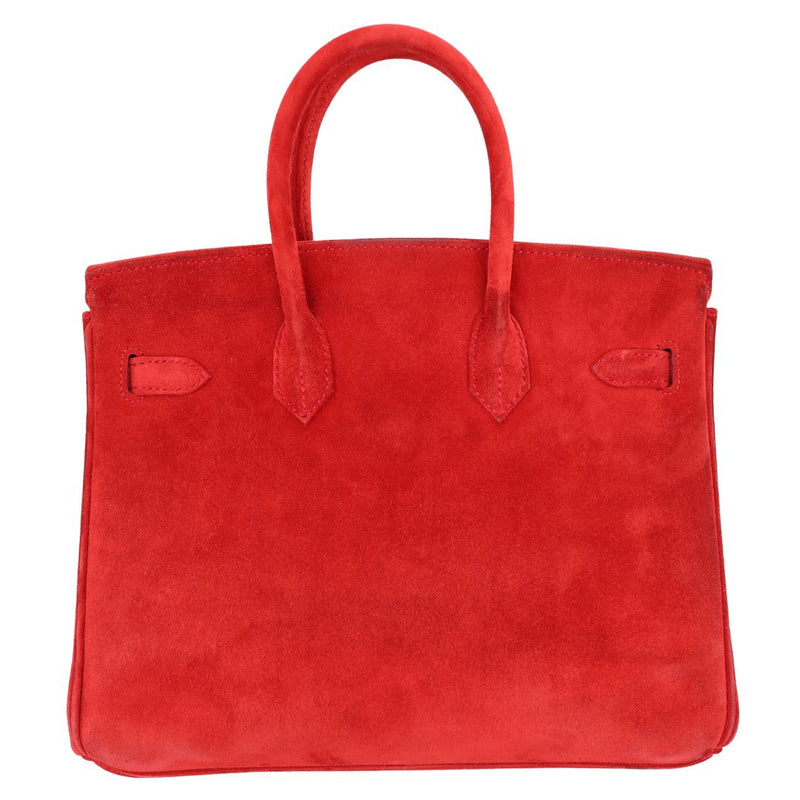 Herm�s 25cm Birkin Doblis Rouge Vif Suede Palladium Hardware