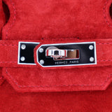 Herm�s 25cm Birkin Doblis Rouge Vif Suede Palladium Hardware