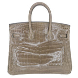 Herm�s 25cm Birkin Gris Tourterelle Shiny Niloticus Crocodile Gold Hardware