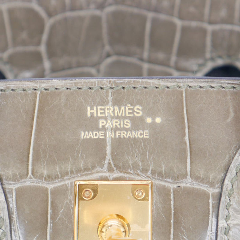 Herm�s 25cm Birkin Gris Tourterelle Shiny Niloticus Crocodile Gold Hardware