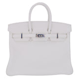 Herm�s 25cm Birkin HSS White Clemence Leather Palladium Hardware