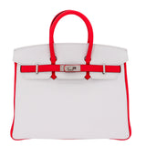 Herm�s 25cm Birkin HSS White/Rose Extreme Clemence Leather Brushed Palladium Hardware