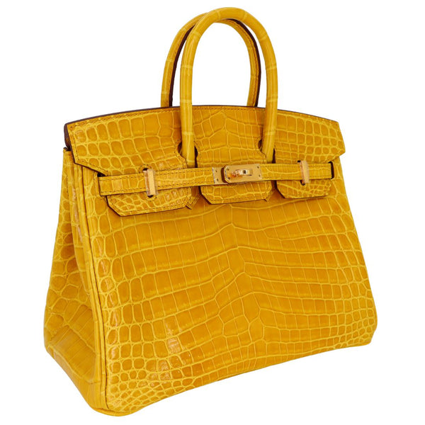 Herm�s 25cm Birkin Jaune Ambre Shiny Niloticus Crocodile GHW