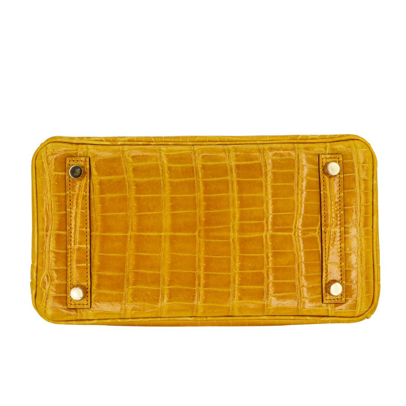 Herm�s 25cm Birkin Jaune Ambre Shiny Niloticus Crocodile GHW