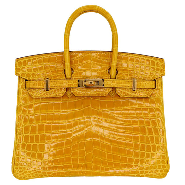 Herm�s 25cm Birkin Jaune Ambre Shiny Niloticus Crocodile GHW