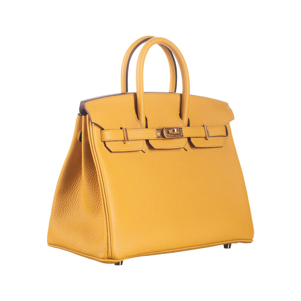 Herm�s 25cm Birkin Jaune Ambre Togo Leather Gold Hardware