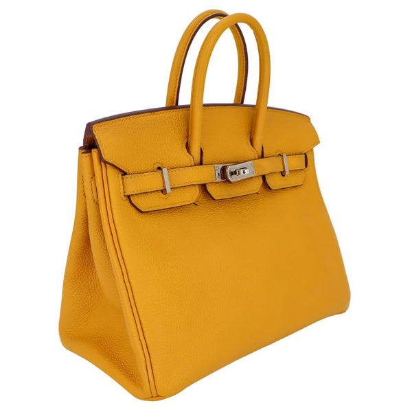 Herm�s 25cm Birkin Jaune Ambre Togo Leather Palladium Hardware