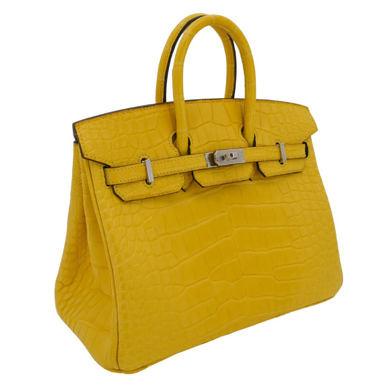 Herm�s 25cm Birkin Mimosa Matte Alligator Palladium Hardware