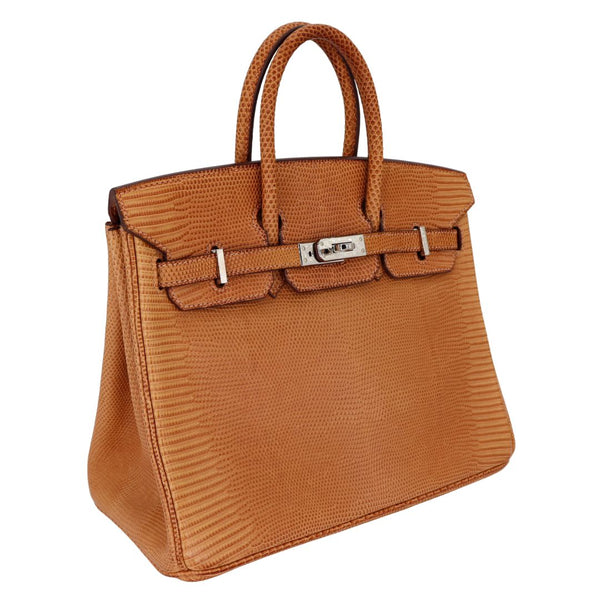 Herm�s 25cm Birkin Natural Lizard Palladium Hardware