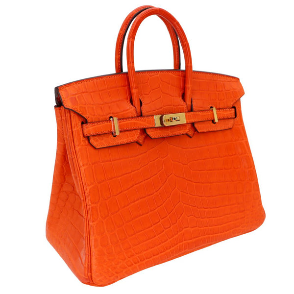 Herm�s 25cm Birkin Orange Matte Niloticus Crocodile Gold Hardware