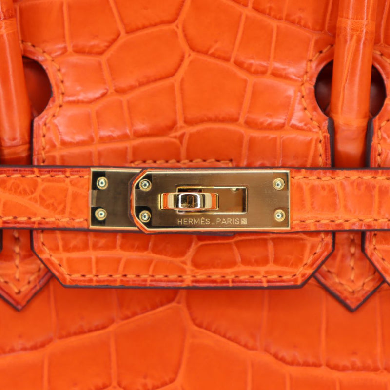 Herm�s 25cm Birkin Orange Matte Niloticus Crocodile Gold Hardware