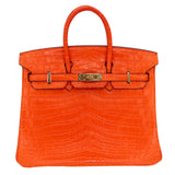 Herm�s 25cm Birkin Orange Matte Niloticus Crocodile Gold Hardware