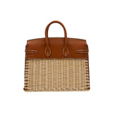 Herm�s 25cm Birkin Picnic Fauve Barenia Leather/Osier Wicker Palladium Hardware