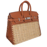 Herm�s 25cm Birkin Picnic Gold Swift Leather/Osier Wicker Palladium Hardware