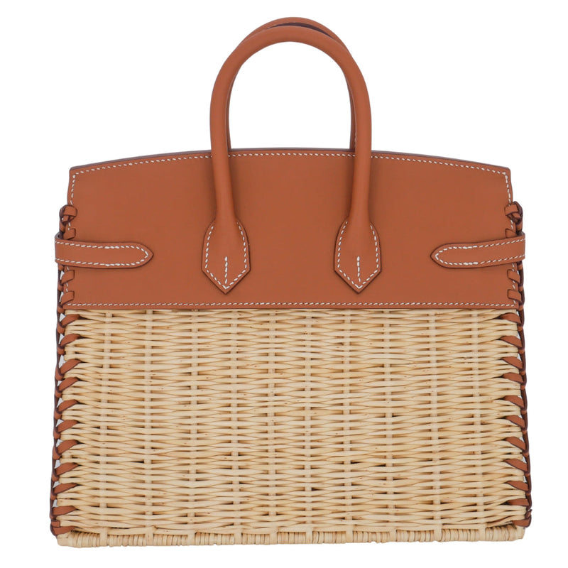 Herm�s 25cm Birkin Picnic Gold Swift Leather/Osier Wicker Palladium Hardware