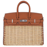 Herm�s 25cm Birkin Picnic Gold Swift Leather/Osier Wicker Palladium Hardware