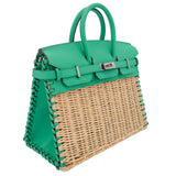 Herm�s 25cm Birkin Picnic Menthe Swift Leather/Osier Wicker Palladium Hardware