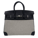 Herm�s 25cm Birkin Quadrille Black & White Swift Leather Toile Palladium Hardware