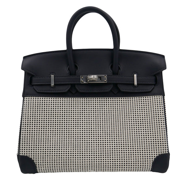 Herm�s 25cm Birkin Quadrille Black & White Swift Leather Toile Palladium Hardware