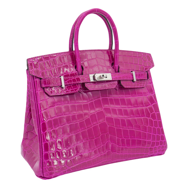 Herm�s 25cm Birkin Rose Pourpre Shiny Niloticus Crocodile Palladium Hardware