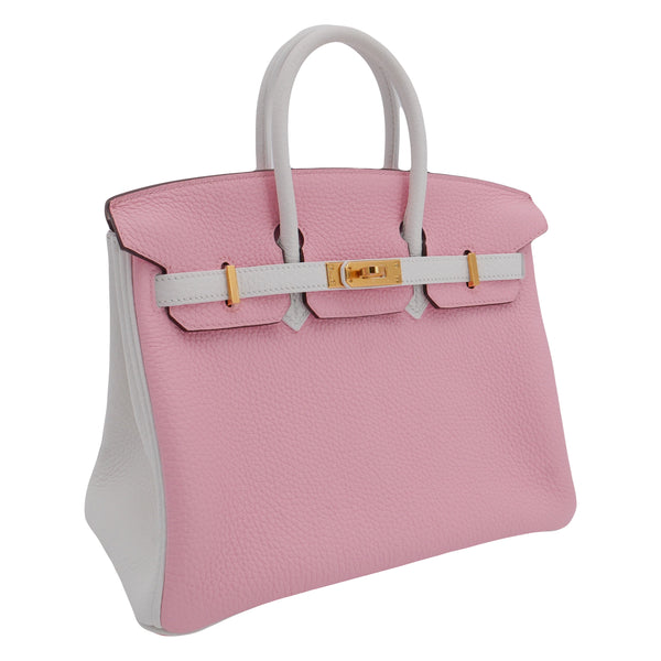 Herm�s 25cm Birkin Sakura/White Clemence Leather Gold Hardware