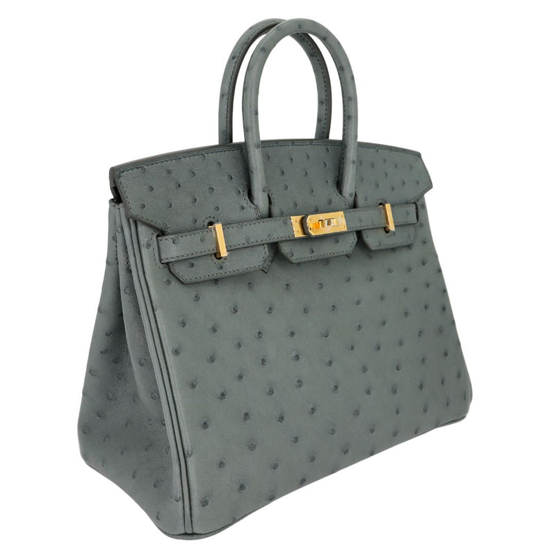 Herm�s 25cm Birkin Vert Amande Ostrich Gold Hardware