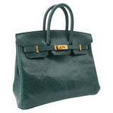 Herm�s 25cm Birkin Vert Cypress Lizard Gold Hardware