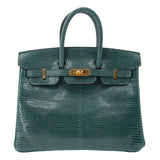 Herm�s 25cm Birkin Vert Cypress Lizard Gold Hardware