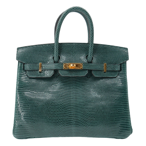 Herm�s 25cm Birkin Vert Cypress Lizard Gold Hardware