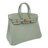 Herm�s 25cm Birkin Vert d'Eau Matte Alligator Gold Hardware