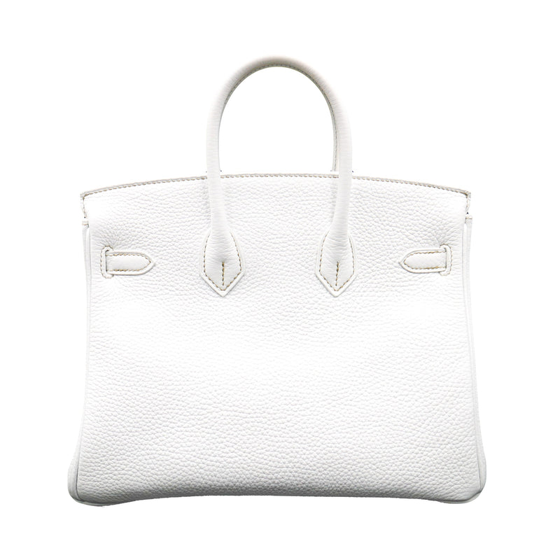 Herm�s 25cm Birkin White Clemence Leather Gold Hardware