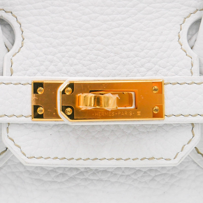 Herm�s 25cm Birkin White Clemence Leather Gold Hardware