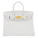 Herm�s 25cm Birkin White Clemence Leather Gold Hardware