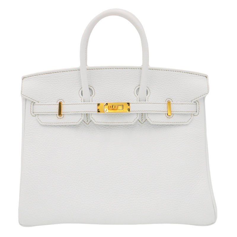 Herm�s 25cm Birkin White Clemence Leather Gold Hardware