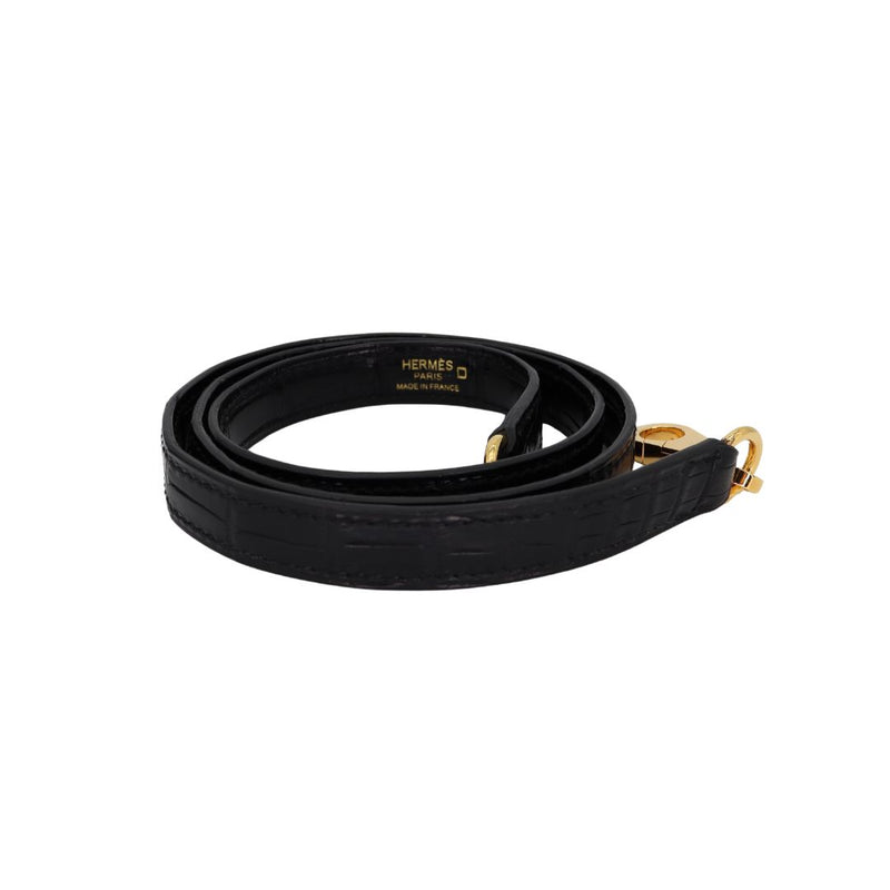 Herm�s 25cm Kelly Retourne Black Matte Alligator Gold Hardware