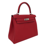 Herm�s 25cm Kelly Retourne Rouge Casaque Togo Leather Palladium Hardware