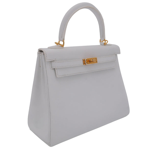 Herm�s 25cm Kelly Retourne White Epsom Leather Gold Hardware