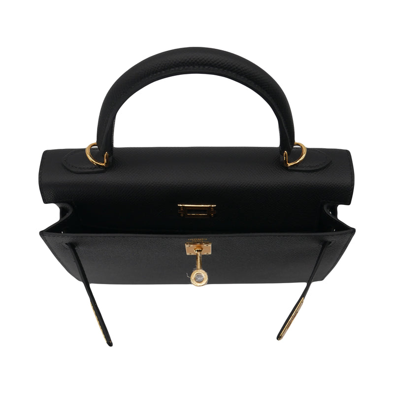 Herm�s 25cm Kelly Sellier Black Epsom Leather Gold Hardware