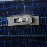 Herm�s 25cm Kelly Sellier Bleu Indigo Shiny Niloticus Crocodile Diamond Hardware